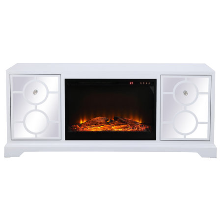 ELEGANT DECOR 60 In. Mirrored Tv Stand With Wood Fireplace Insert In White, 2PK MF801WH-F1